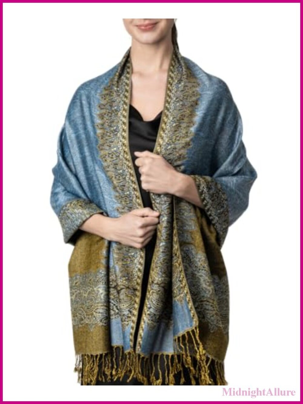Reversible Paisley Border Pashmina Shawl Wrap Scarf Viscose Acrylic